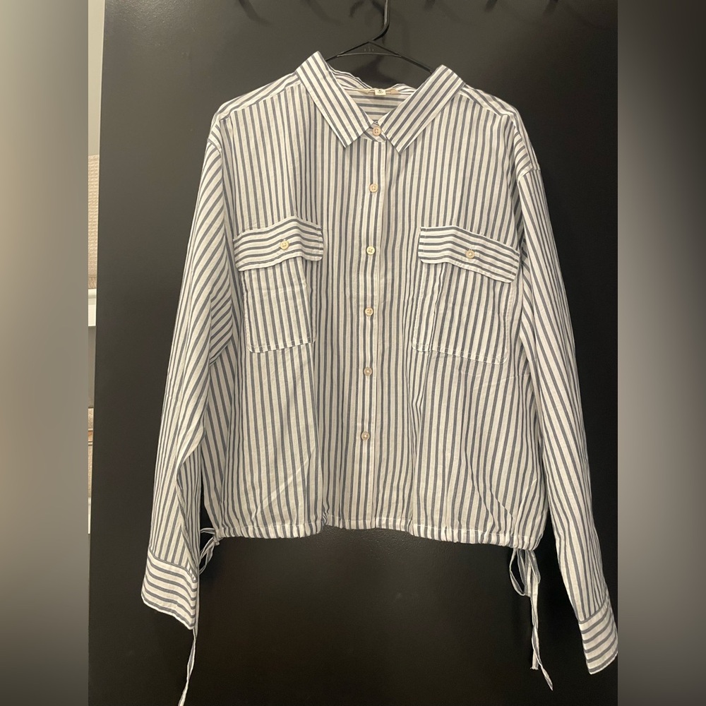 Lucky Brand Stylish Striped Button-Up Shirt with ties on the sides